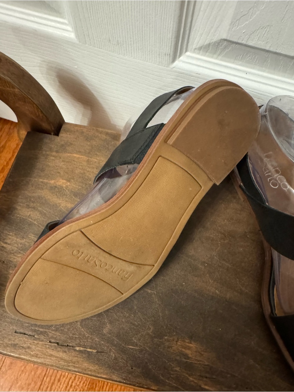 Franco Sarto Black Wide-Strap Leather Sandals - Picture 4 of 5